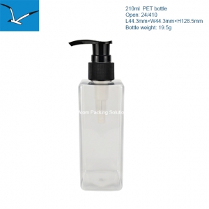 210ml transparent square plastic lotion bottle
