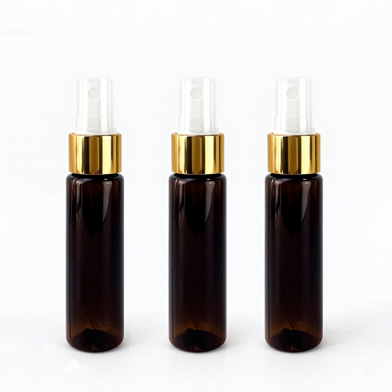 New PET Amber Cylinder Plastic Bottles 30ml 50ml 100ml 120ml Cosmetic Lotion Dispenser with Pump Sprayer Silk Screen Printed