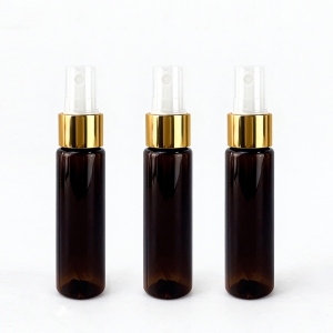 New PET Amber Cylinder Plastic Bottles 30ml 50ml 100ml 120ml Cosmetic Lotion Dispenser with Pump Sprayer Silk Screen Printed
