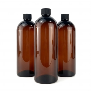 ODM 1000ml PET Plastic Amber Boston Bottle Screw Cap Silk Screen Printed Lotion Shampoo Shower Gel Skin Care Cosmetic Packaging
