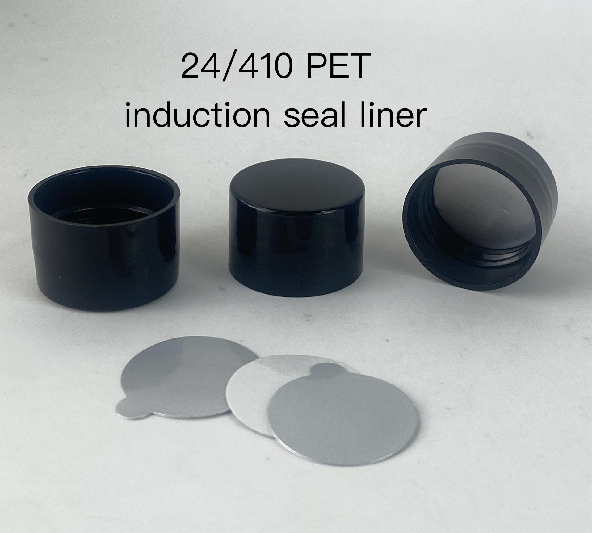 24/410 Smooth Black PP Screw Caps with Induction Foil Liner
