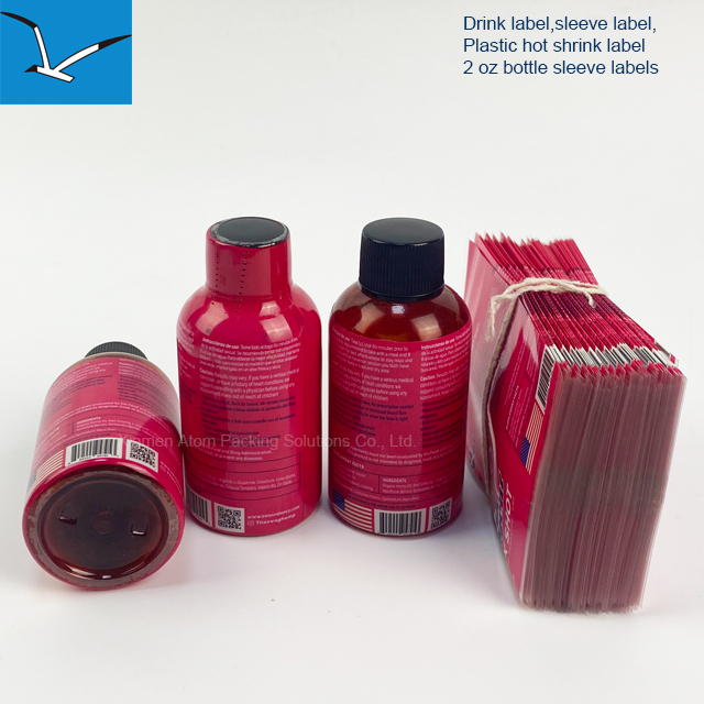 Custom 2oz Bottle Shrink Sleeve Label PVC PET Heat Shrinkable for Energy Drink - Atom Packing